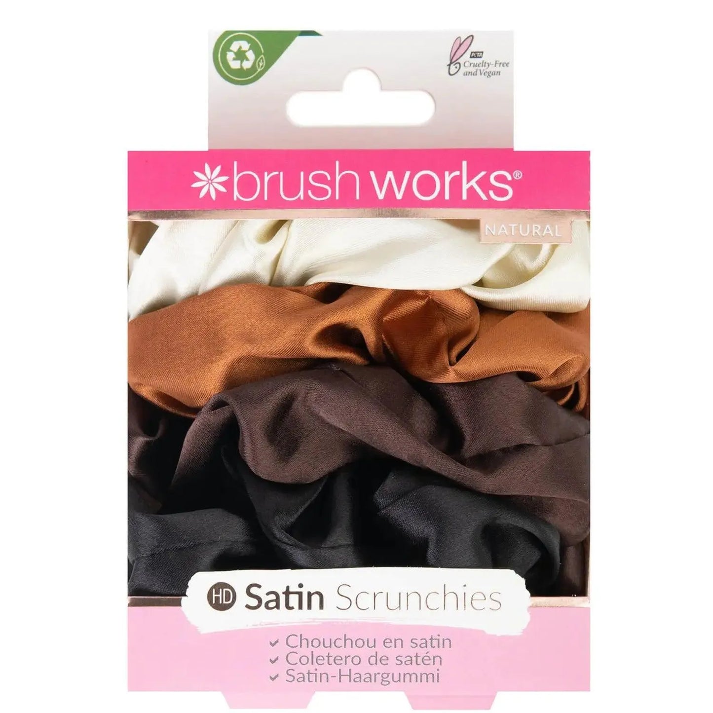 Brushworks - Nude Satin Scrunchies Pack of 4 - GOLDFARMACI