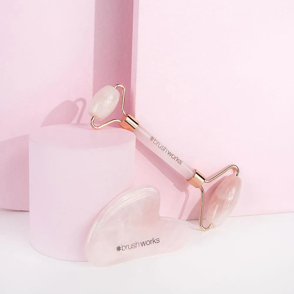 Brushworks - Rose Quartz Roller & Gua Sha - GOLDFARMACI