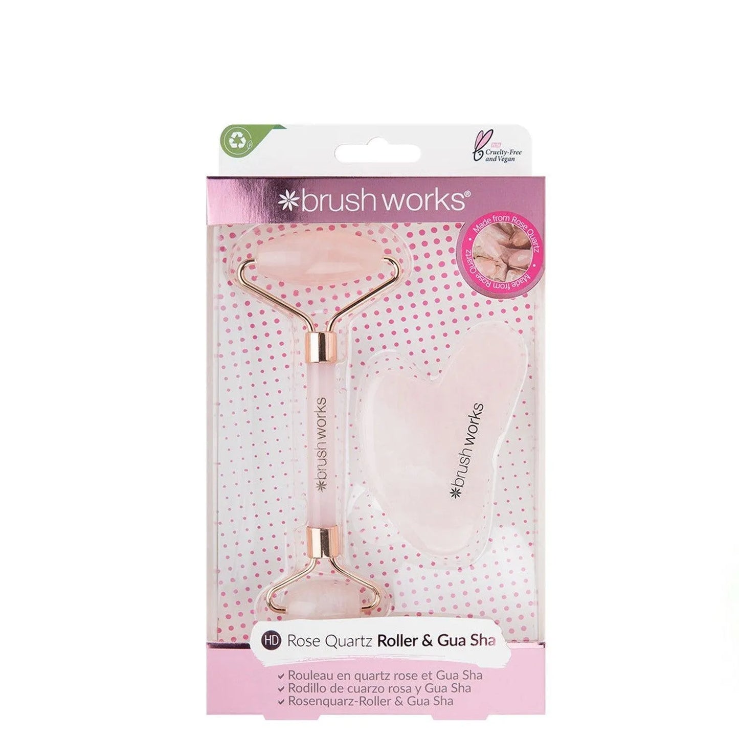Brushworks - Rose Quartz Roller & Gua Sha - GOLDFARMACI