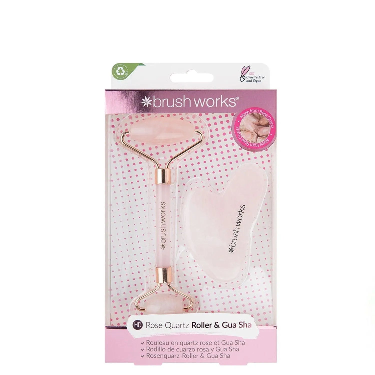 Brushworks - Rose Quartz Roller & Gua Sha - GOLDFARMACI