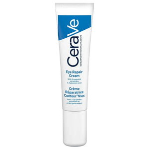CeraVe Eye Repair Cream tube for dark circles and puffiness, hydrating skincare product