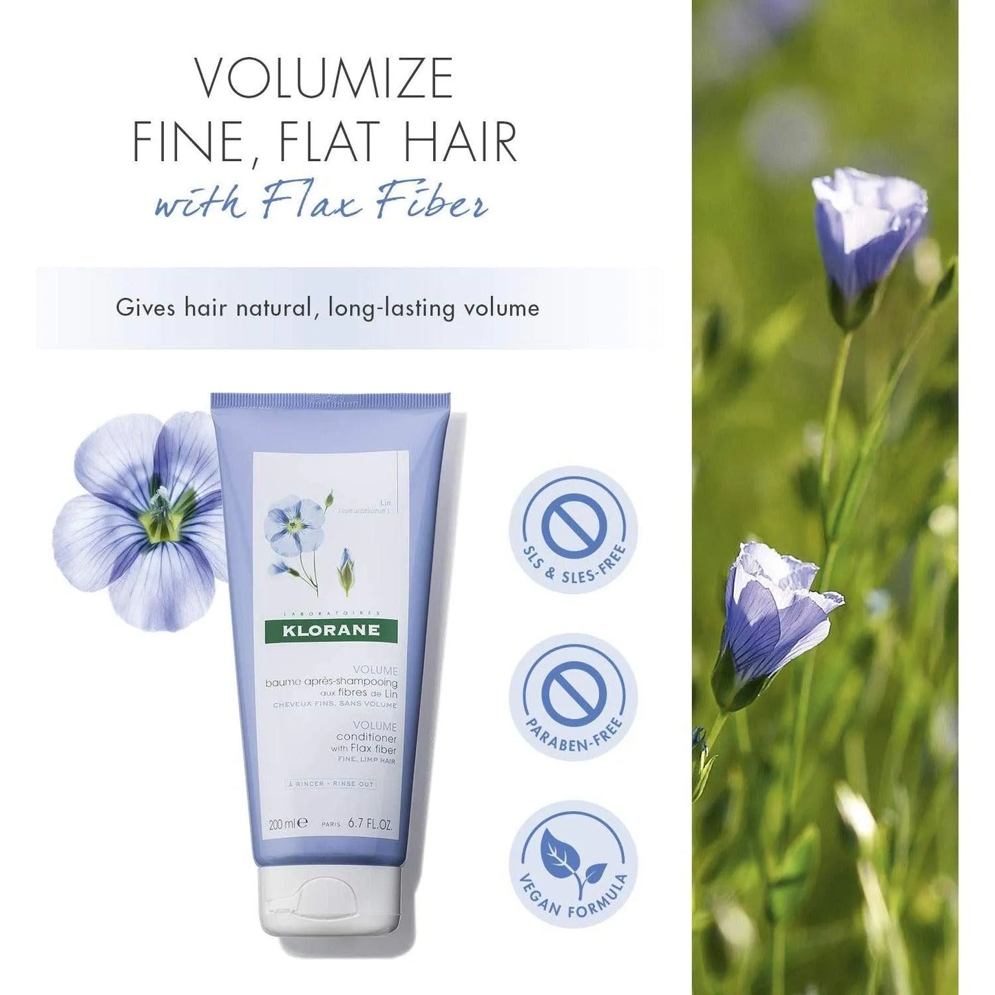 Klorane - Volumising Conditioner with Organic Flax - GOLDFARMACI