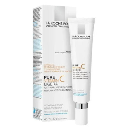 La Roche-Posay Pure Vitamin C Ligera anti-wrinkle cream 40ml, shown with packaging, available on Goldfarmaci Albania online pharmacy.
