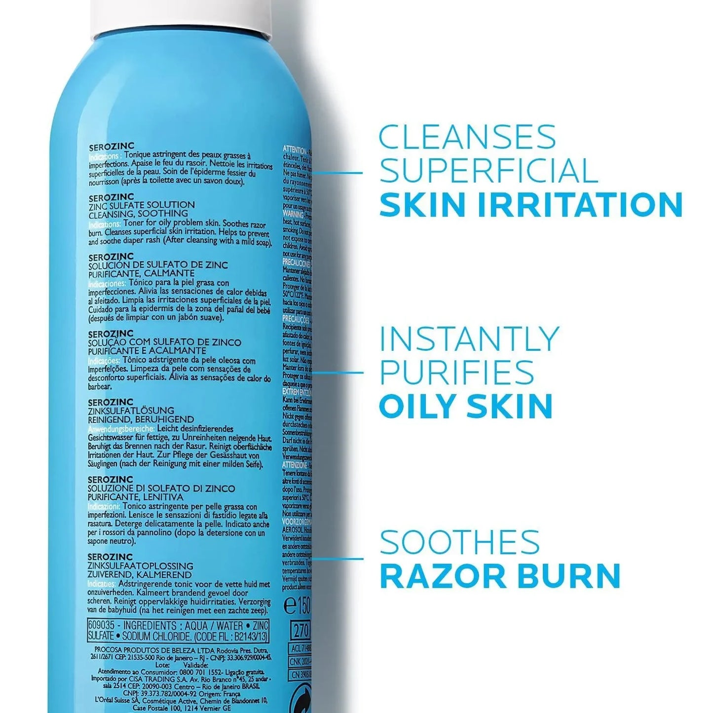 La Roche-Posay Serozinc spray bottle for oily skin, soothes irritation and razor burn.