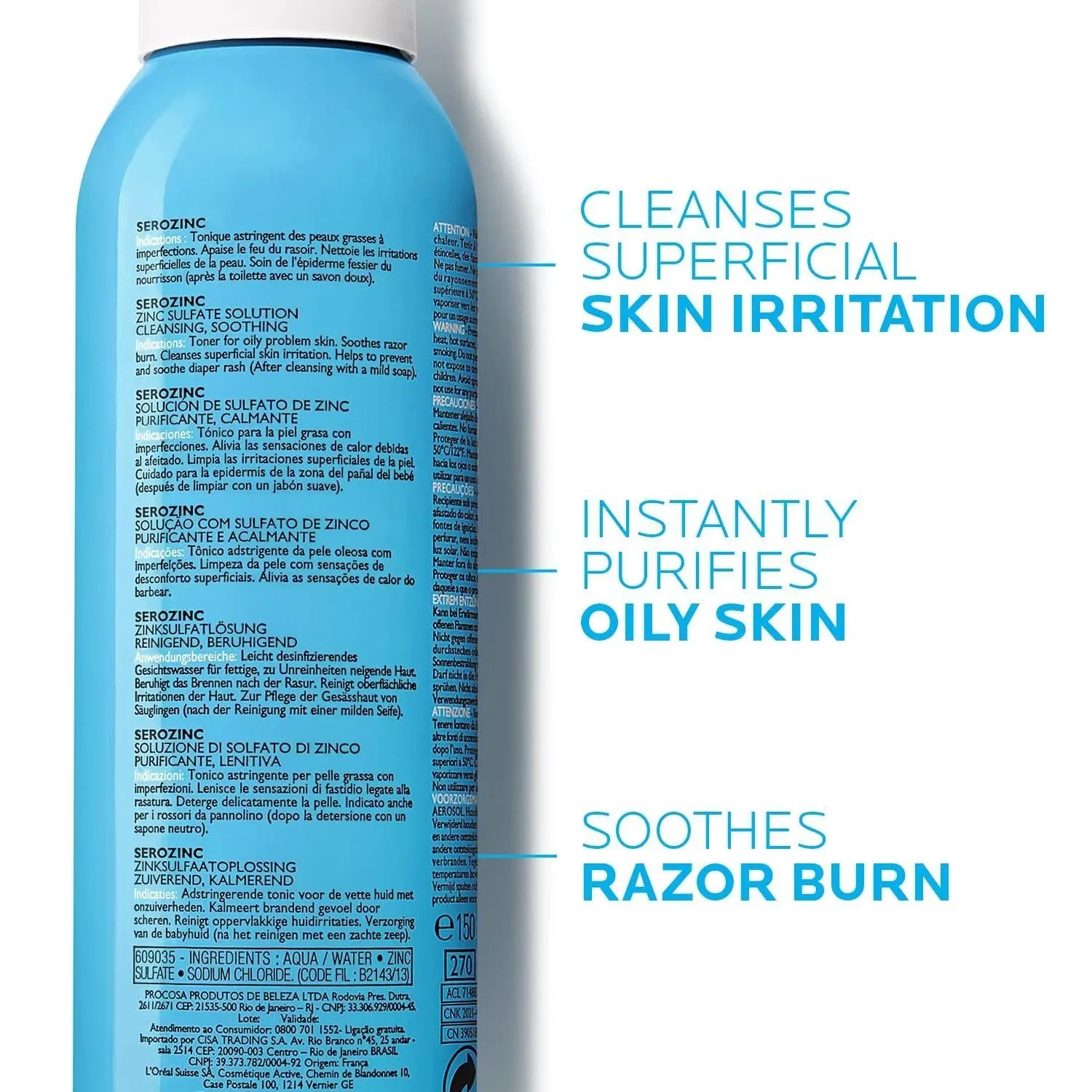 La Roche-Posay Serozinc spray bottle for oily skin, soothes irritation and razor burn.
