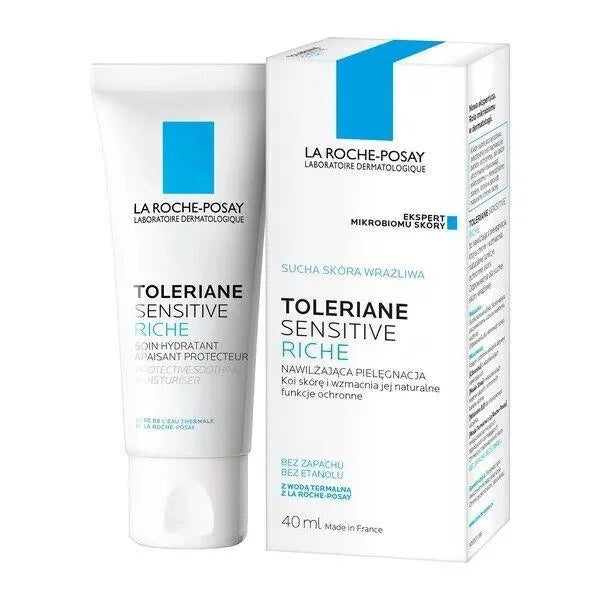La Roche-Posay Toleriane Sensitive Riche moisturizer tube and box, featured at Goldfarmaci Albania