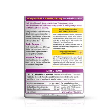 Vitabiotics - Ultra Ginkgo & Ginseng 60Tabs - GOLDFARMACI