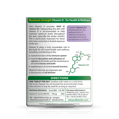 Vitabiotics - Ultra Vitamin D 4000IU 96Tabs - GOLDFARMACI